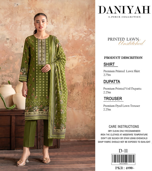 Original Brand Daniyah 3 Pc Lawn (11 Suits )