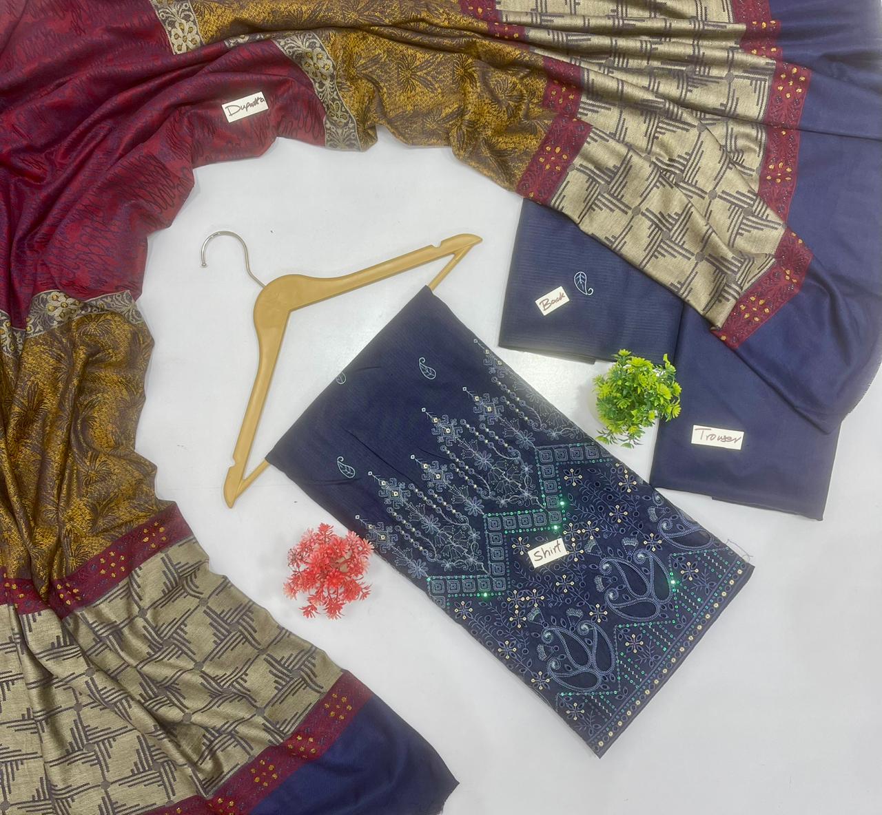 Daman Applic Heavy Embroidery Dhanak (3 Suits)A