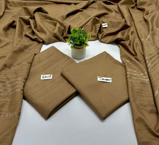 Peach Wool Valvet Strips Chamki Shawl ( 4 Suits)A