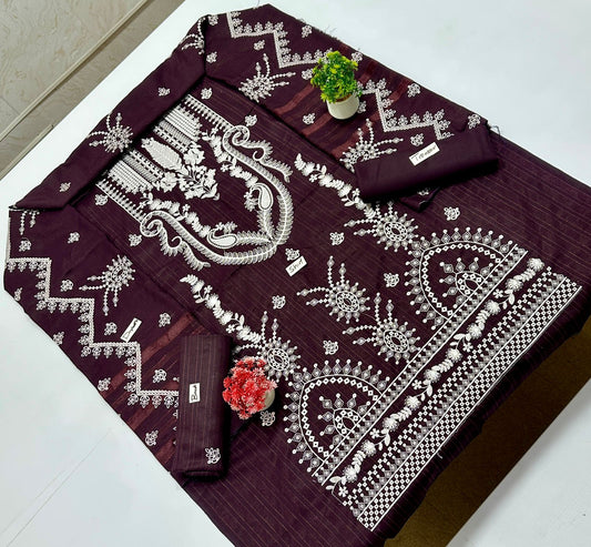 Chamkhi Peach Wool White Embroidery (4 Suits)A