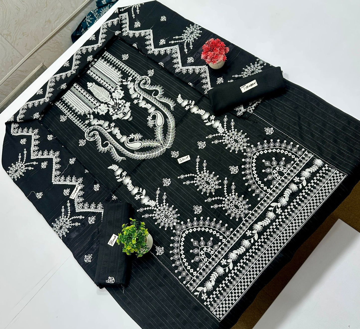 Chamkhi Peach Wool White Embroidery (4 Suits)B