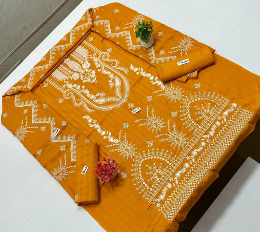 Chamkhi Peach Wool White Embroidery (4 Suits)B