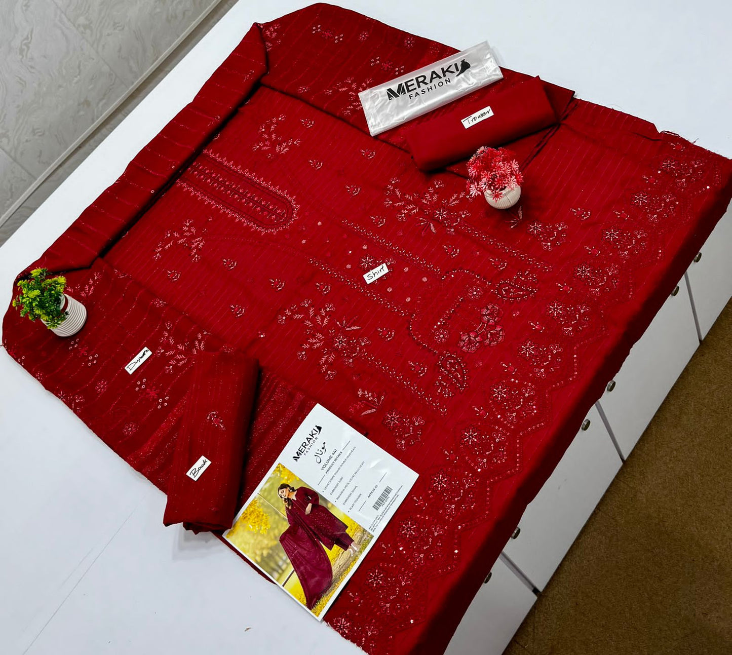 Meraki Fashion Vol 441 Velvet Strips Chamki ( 3 Suits)B