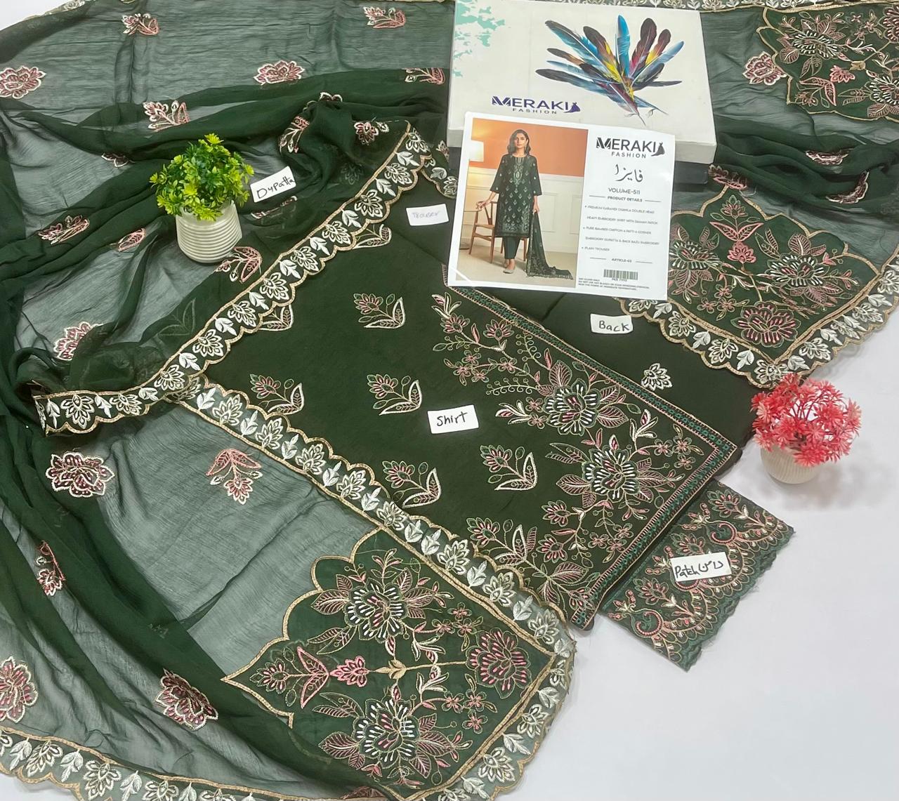 Original Brand Meraki Fashion Vol 511 Chawla Karandi Luxury Embroidery (6 Suits)