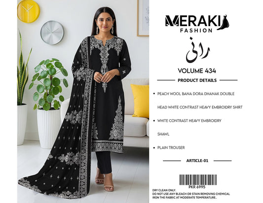 Meraki Vol 434 Bana Dora Peach Wool Dhank (3 Suits)A