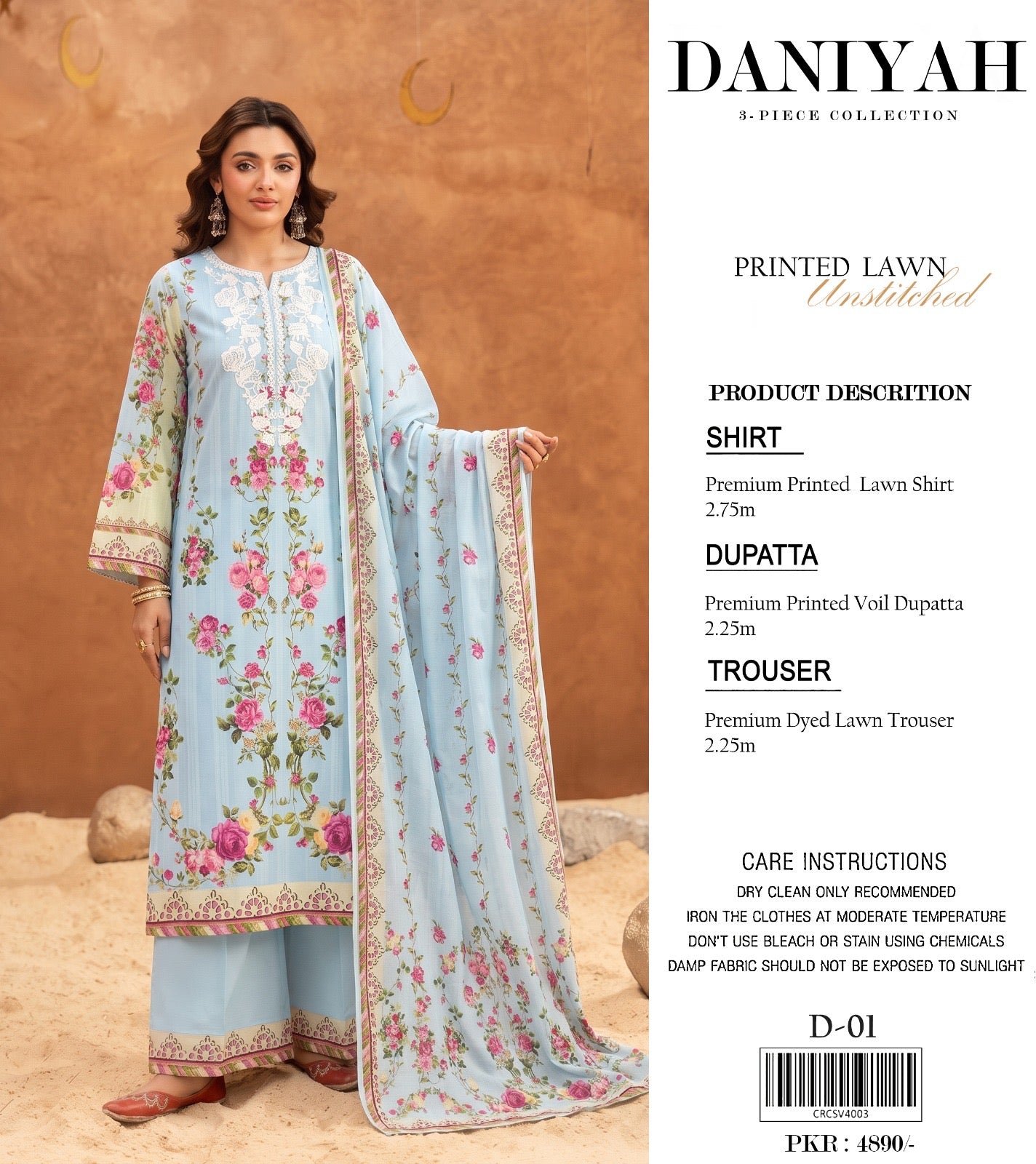 Original Brand Daniyah 3 Pc Lawn (11 Suits )