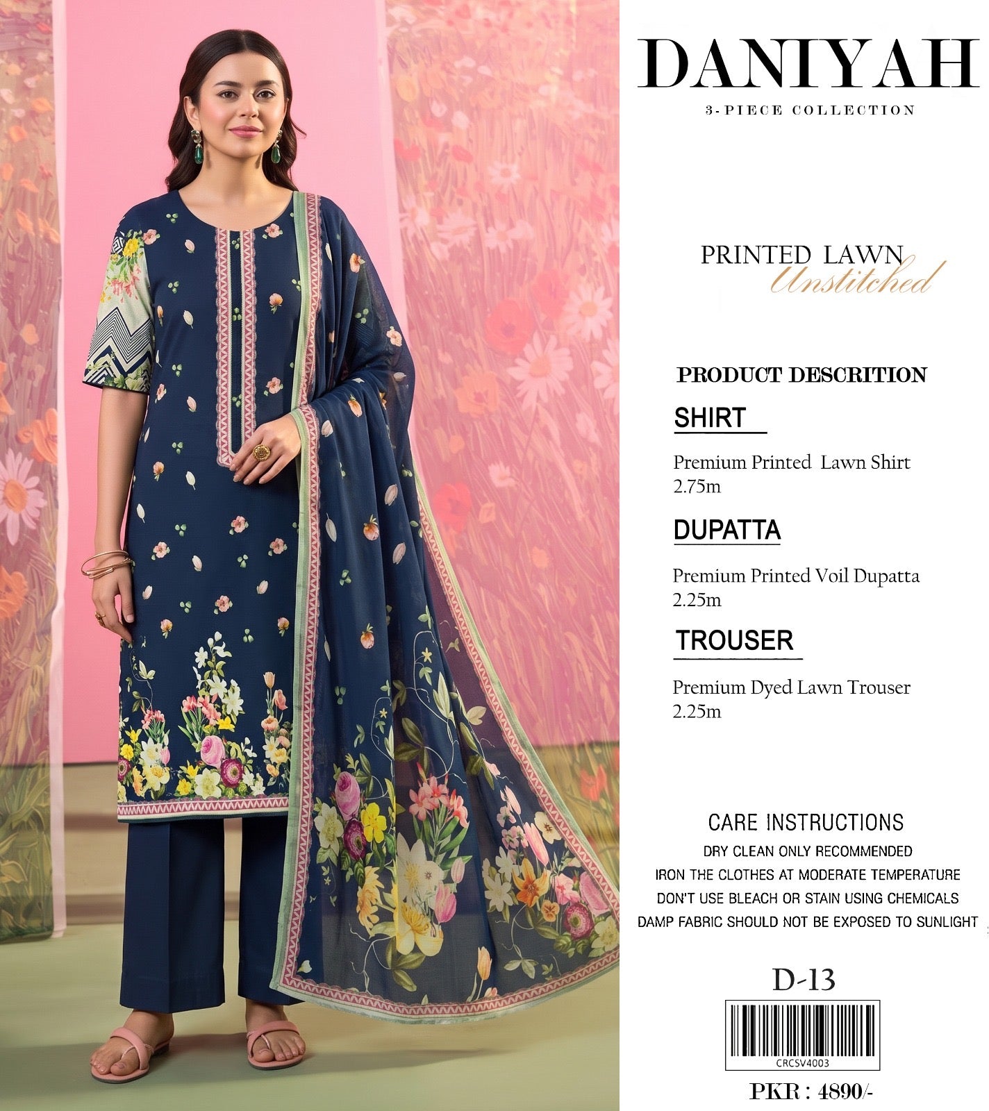 Original Brand Daniyah 3 Pc Lawn (11 Suits )