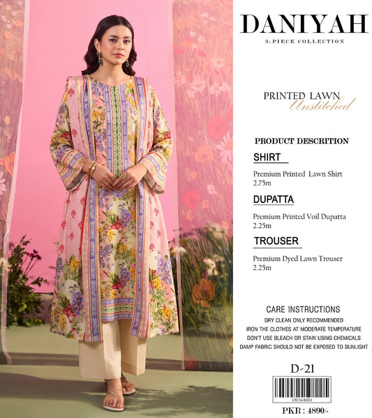 Original Brand Daniyah 3 Pc Lawn (21 Suits )