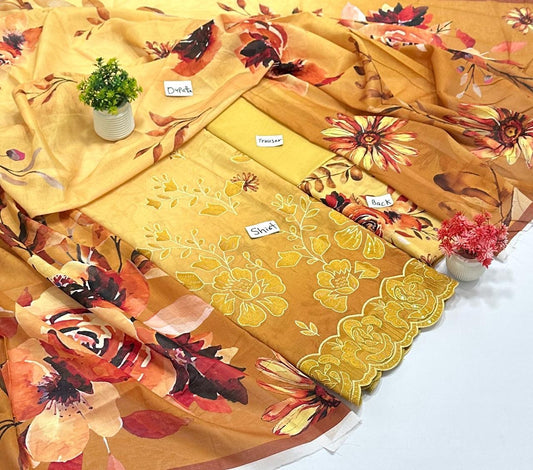 Luxury 3 Pc Embroidery  Lawn ( 10 Suits  )