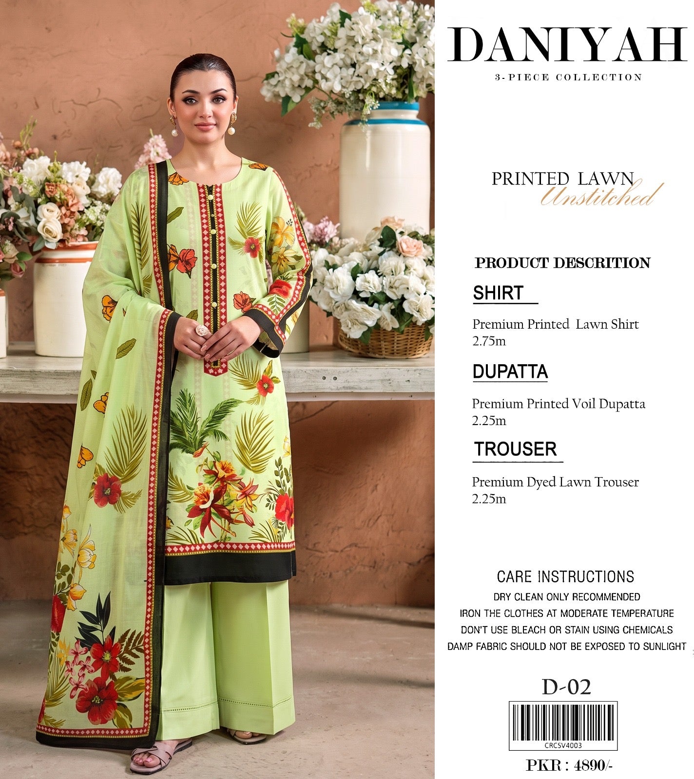 Original Brand Daniyah 3 Pc Lawn (11 Suits )