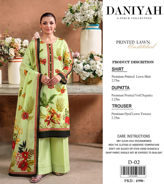 Original Brand Daniyah 3 Pc Lawn (6 Suits )