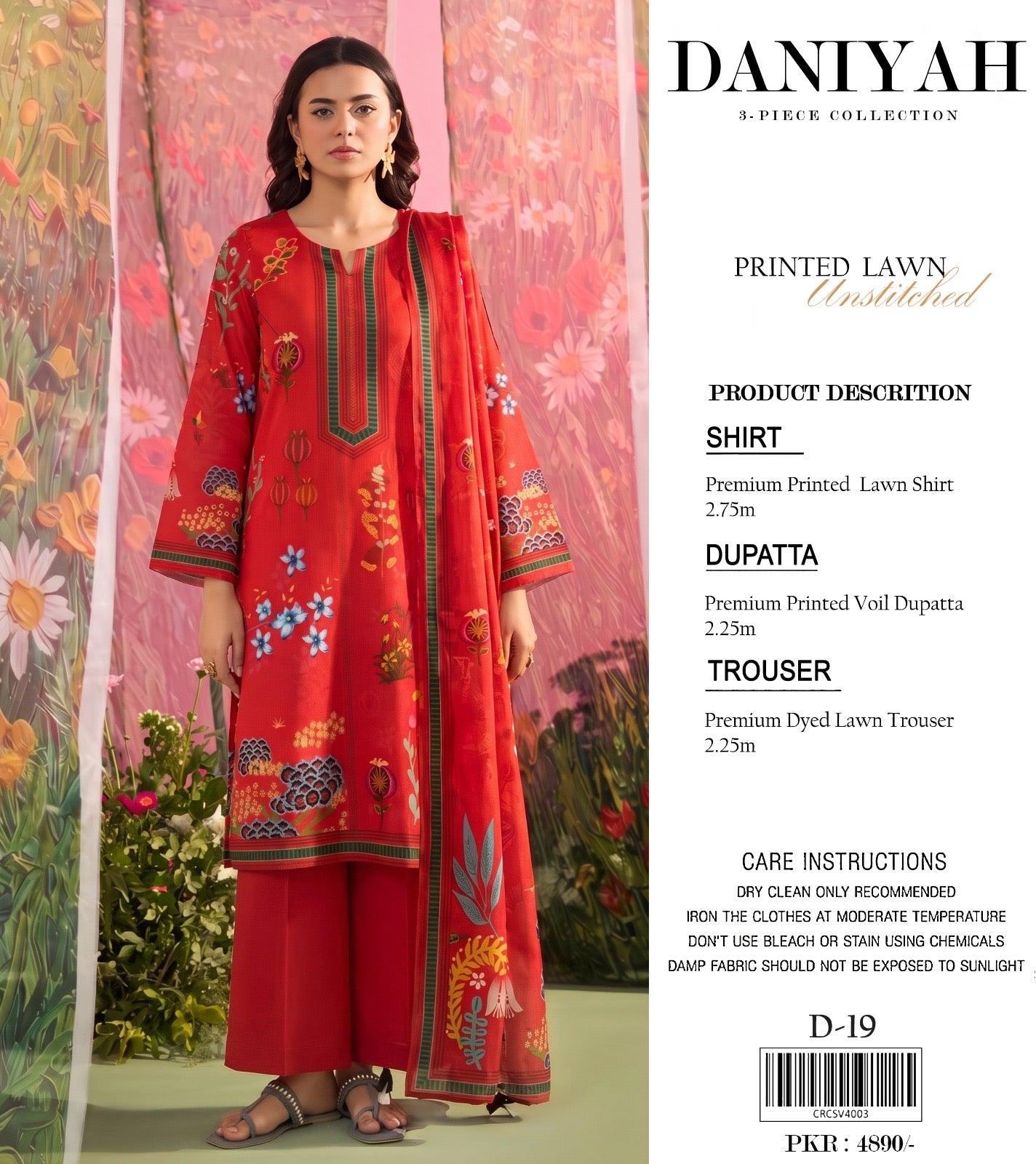 Original Brand Daniyah 3 Pc Lawn (11 Suits )