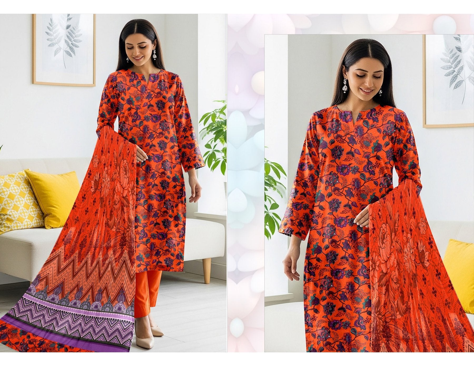 ALKARAM 3 PC DIGITAL PRINT KARANDI 5 SUITS A