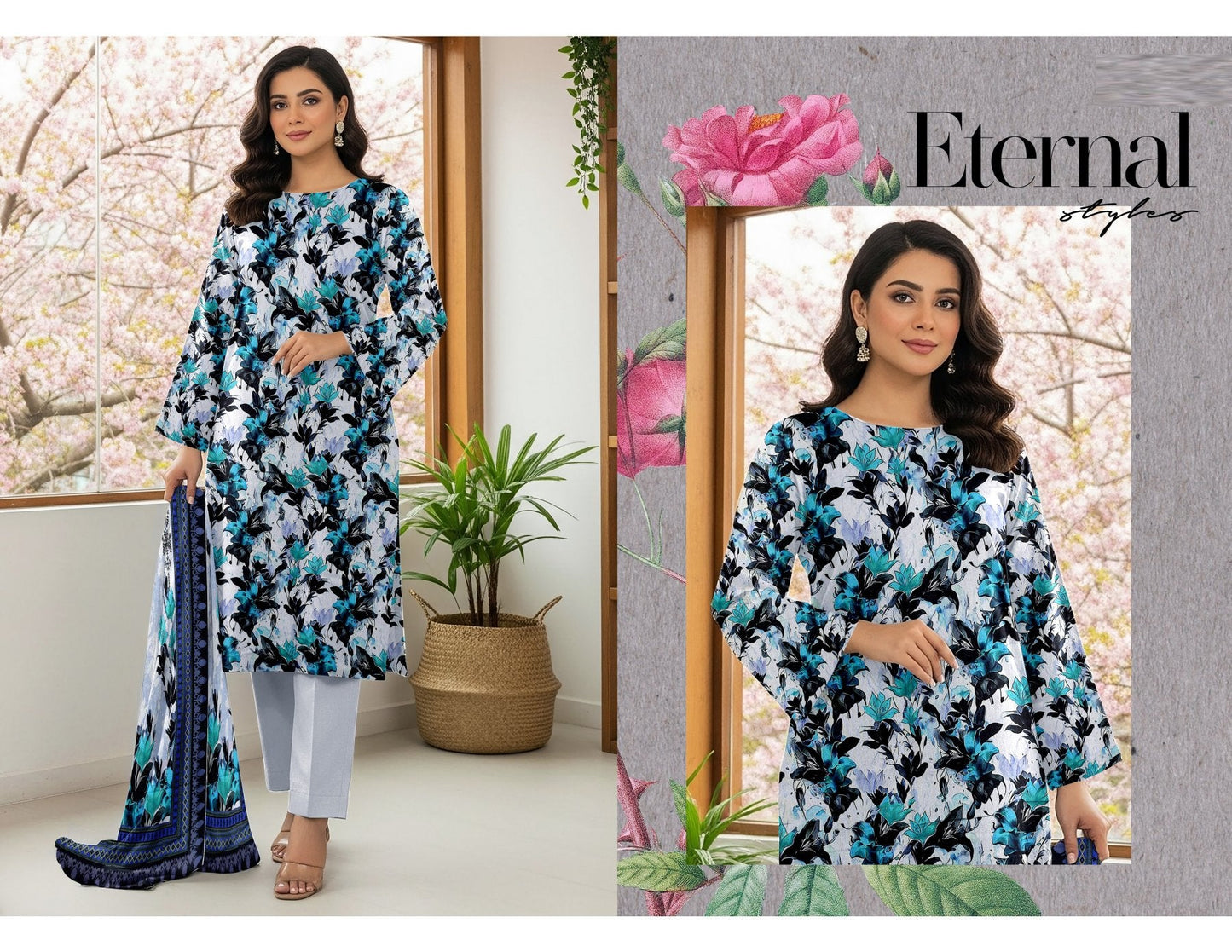 Shuja Brand 3Pc Digital Printed Karandi  5 Suits B