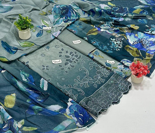 Luxury 3 Pc Embroidery  Lawn ( 10 Suits  )