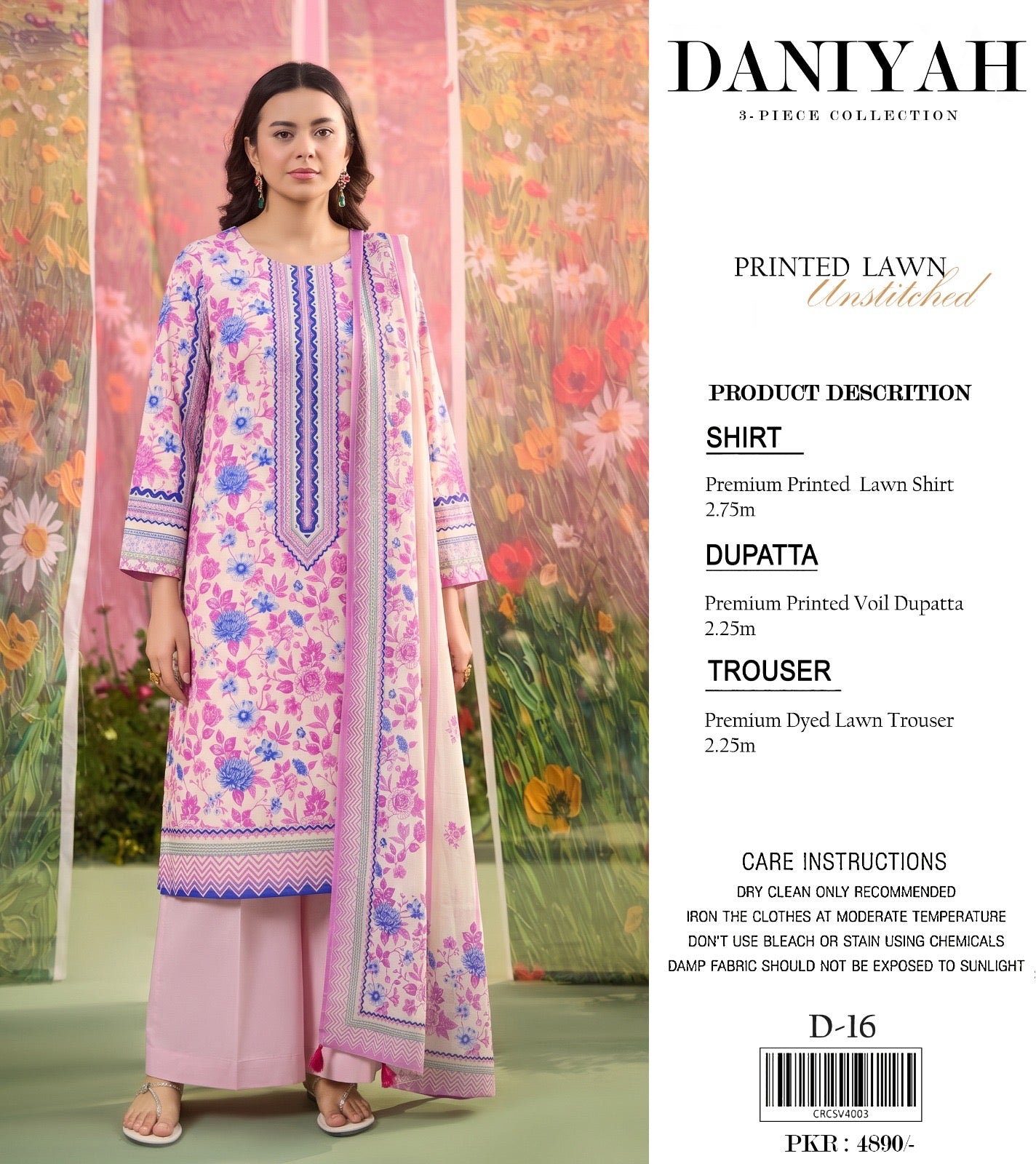 Original Brand Daniyah 3 Pc Lawn (11 Suits )