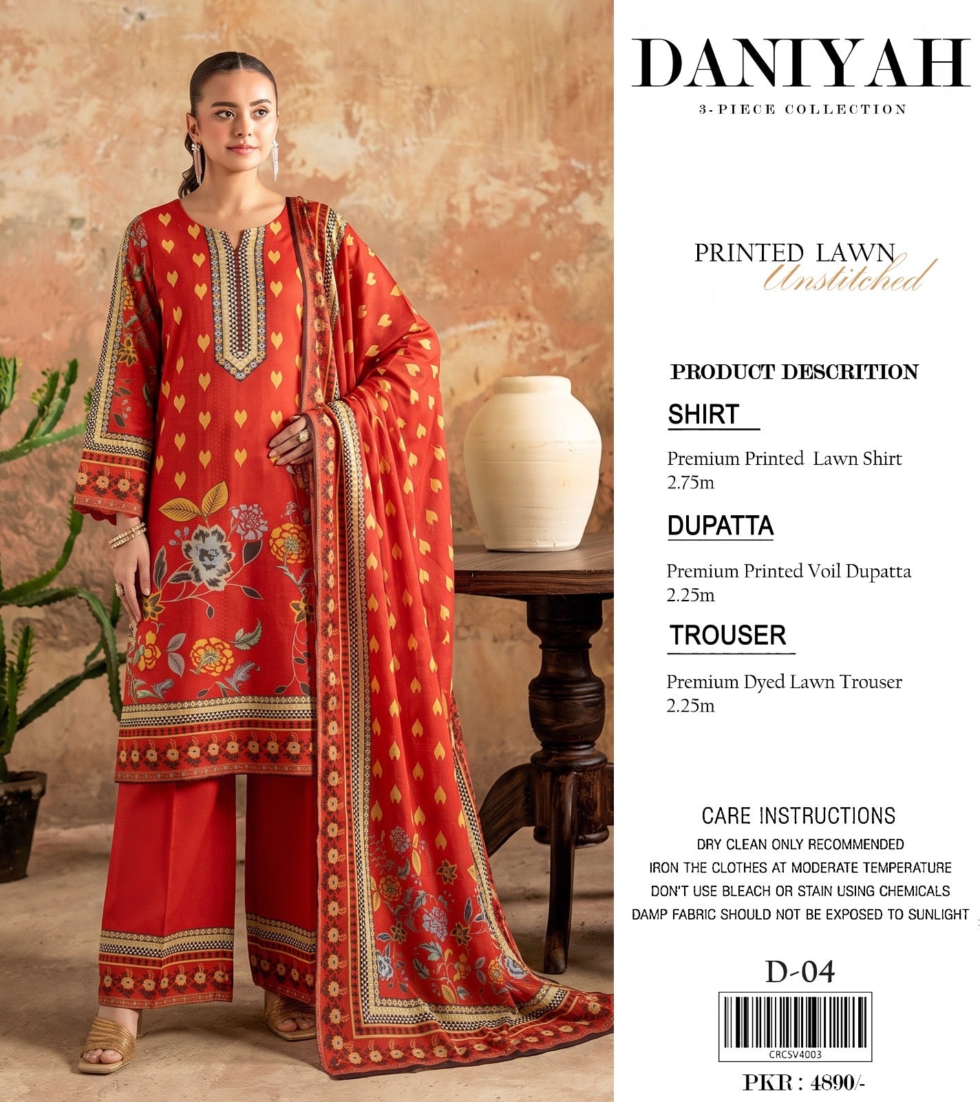 Original Brand Daniyah 3 Pc Lawn (11 Suits )