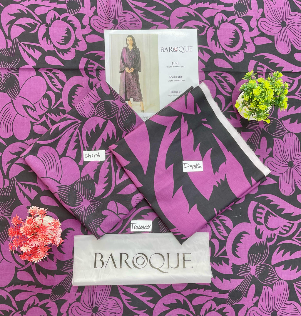Baroque Lawn 3-PC Digital Print All Over(Set -Pack Of 5 Suits )Category A
