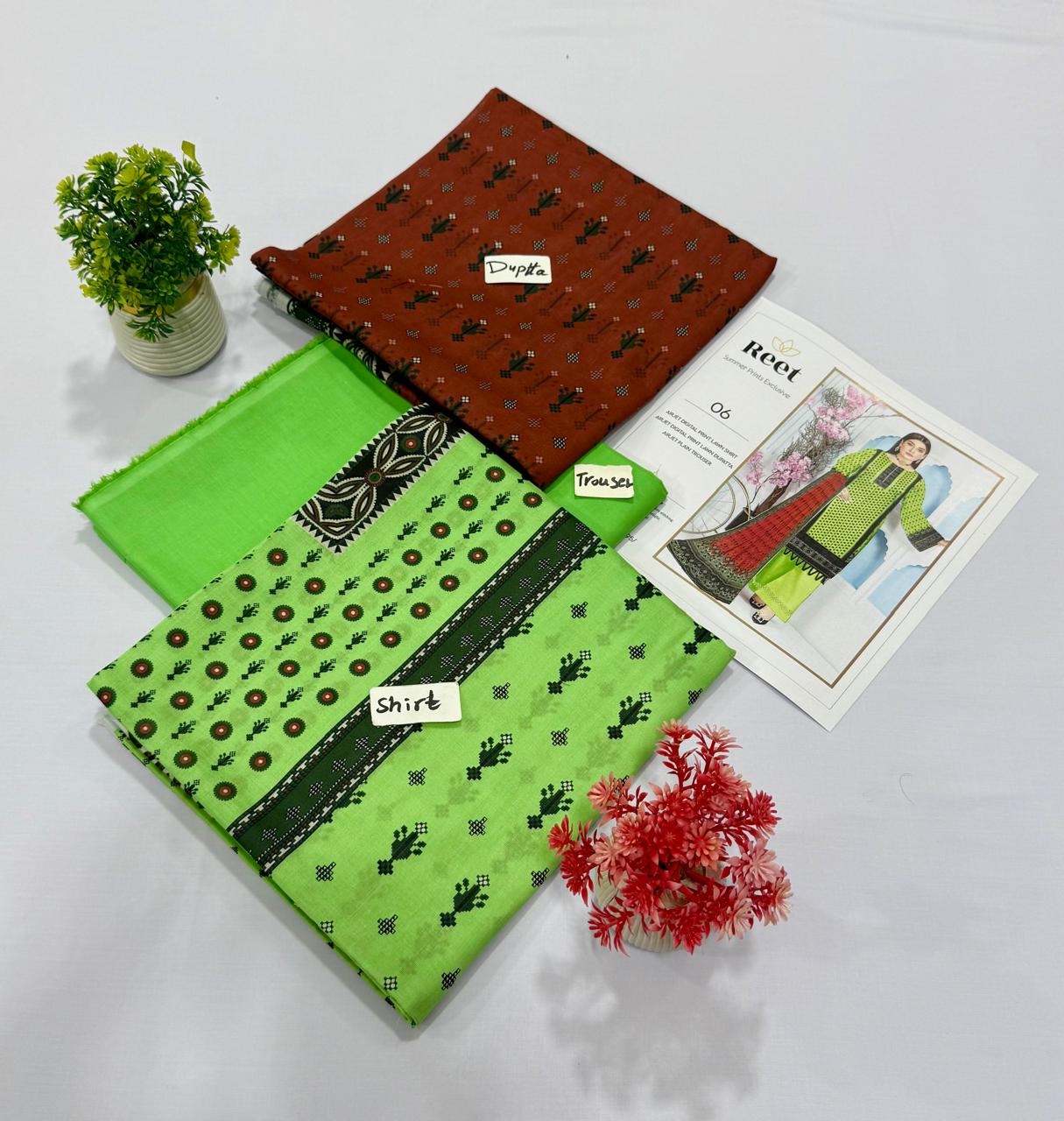 Original Brand Reet 3pc Lawn 5 Suits B
