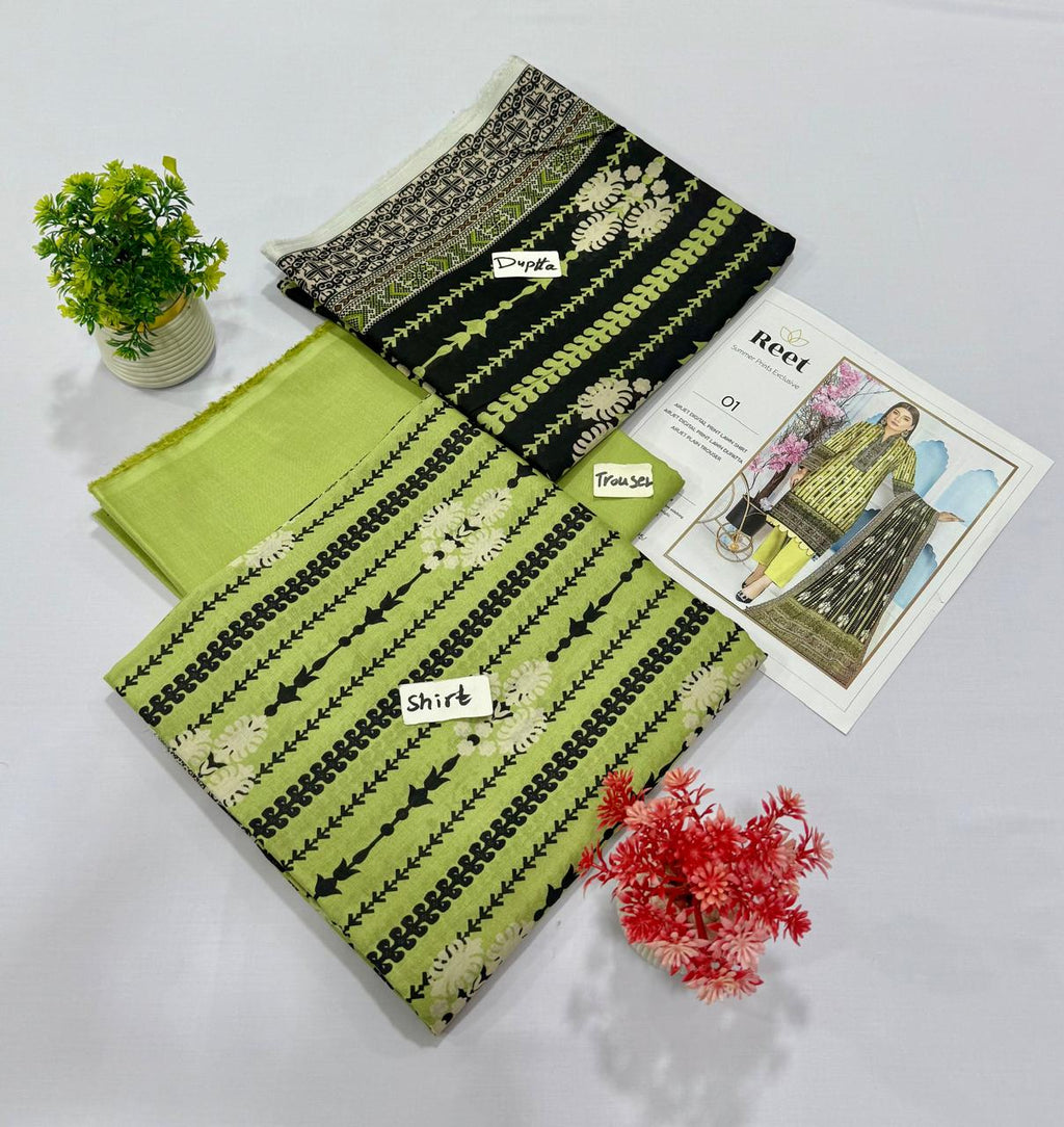 Original Brand Reet 3pc Lawn 5 Suits A