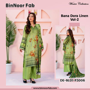 Bin Noor 3 Pc Linen Bana Dora Digital Print 10 Suits