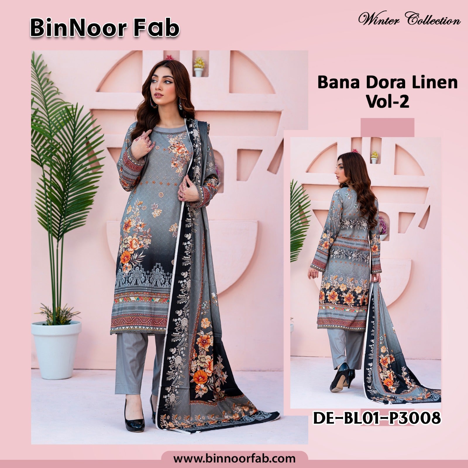 Bin Noor 3 Pc Linen Bana Dora Digital Print 10 Suits