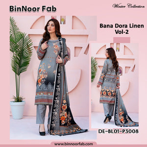 Bin Noor 3 Pc Linen Bana Dora Digital Print 10 Suits