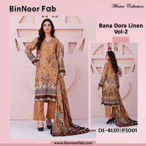 Bin Noor 3 Pc Linen Bana Dora Digital Print 10 Suits