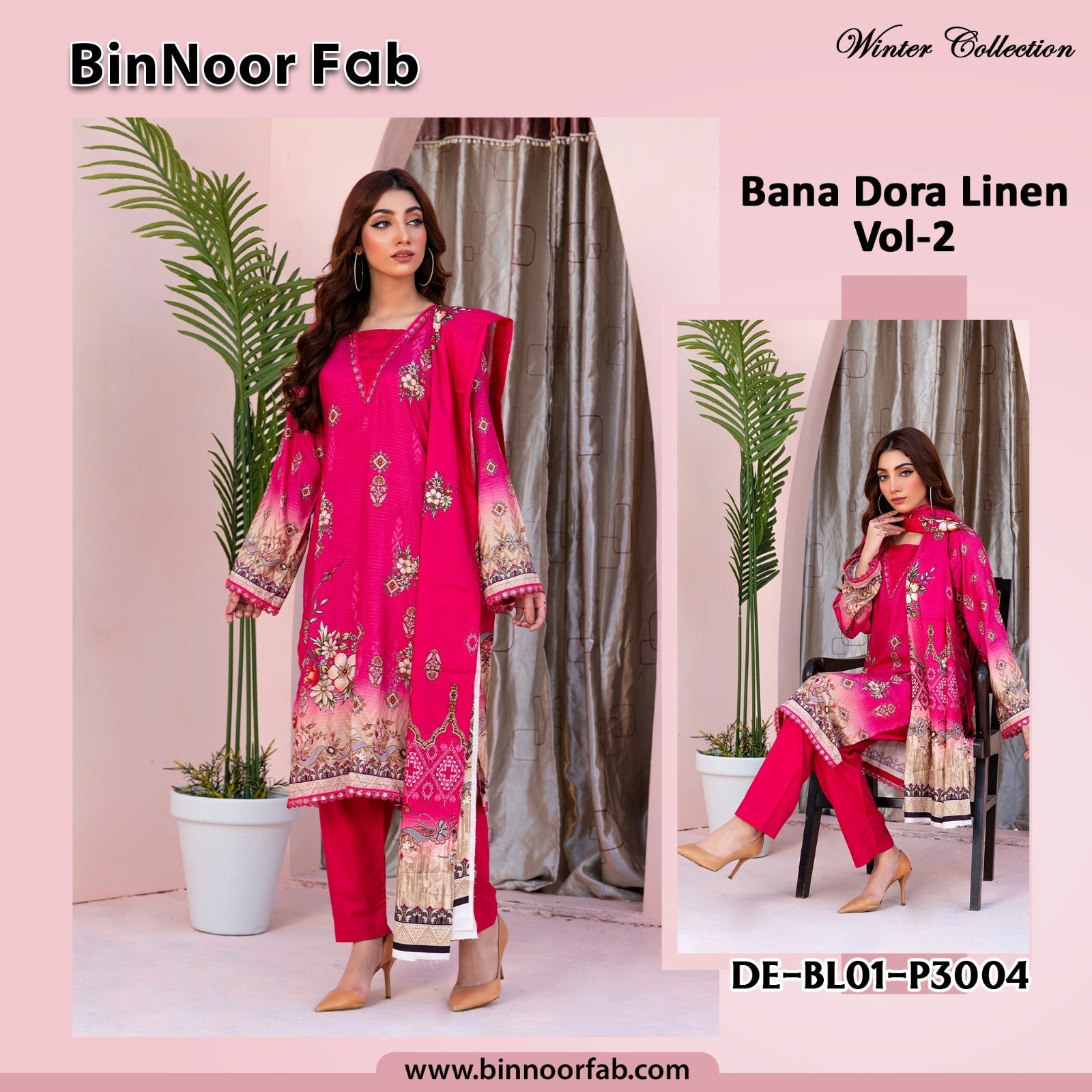 Bin Noor 3 Pc Linen Bana Dora Digital Print 10 Suits