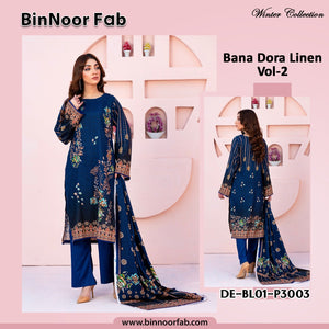 Bin Noor 3 Pc Linen Bana Dora Digital Print 10 Suits