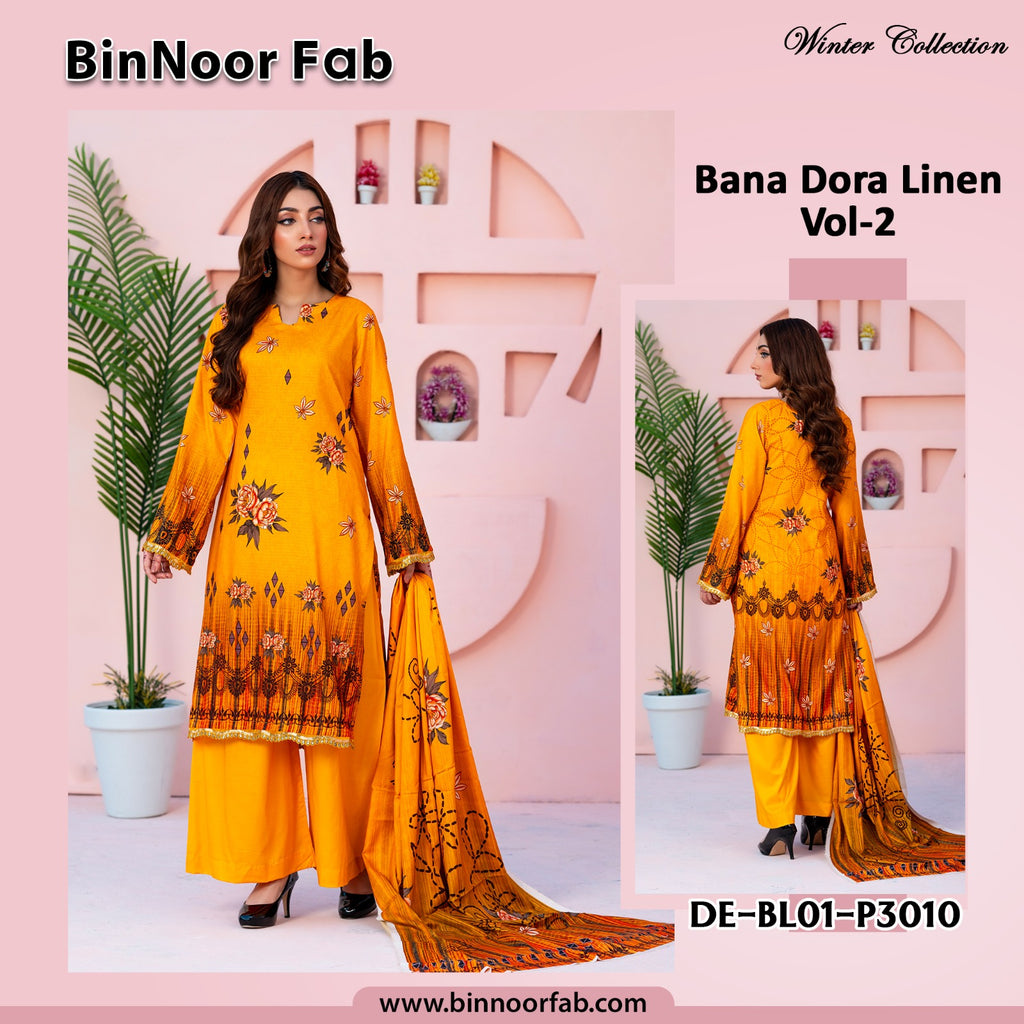 Bin Noor 3 Pc Linen Bana Dora Digital Print 10 Suits