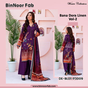 Bin Noor 3 Pc Linen Bana Dora Digital Print 10 Suits