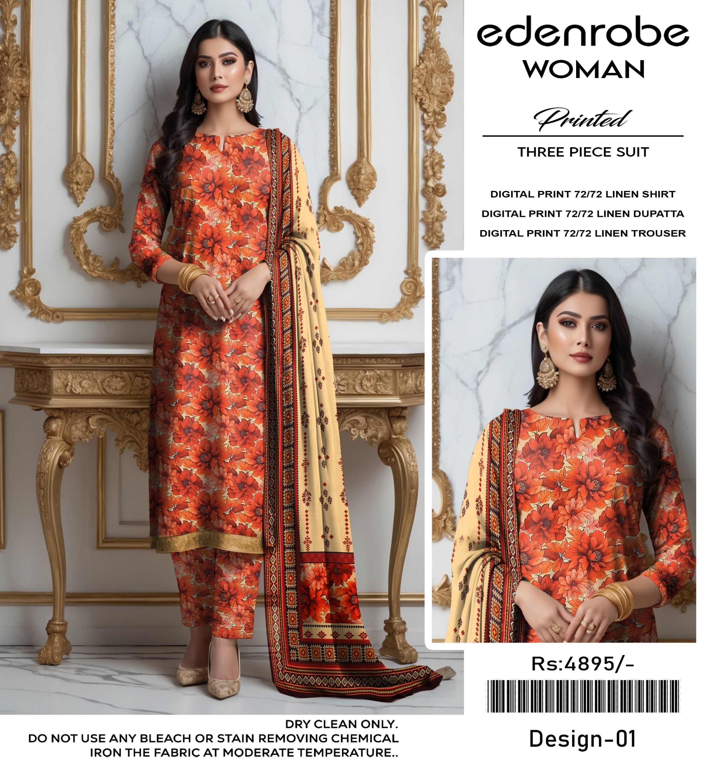 EDENROBE DIGITAL PRINT 72/72 LINEN 11 SUITS