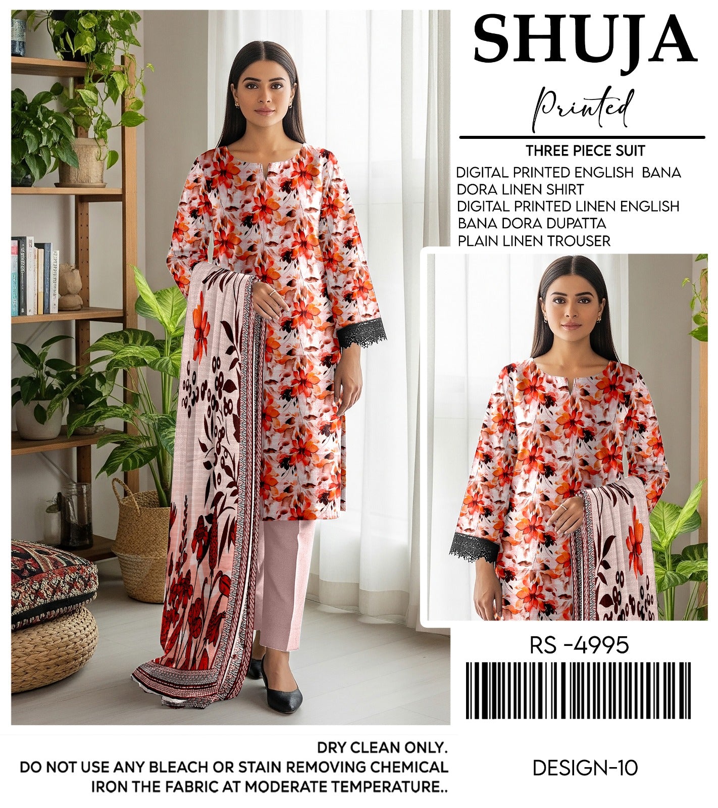 SHUJA DIGITAL PRINTED ENGLISH BANA  DORA LINEN (10 SUITS)