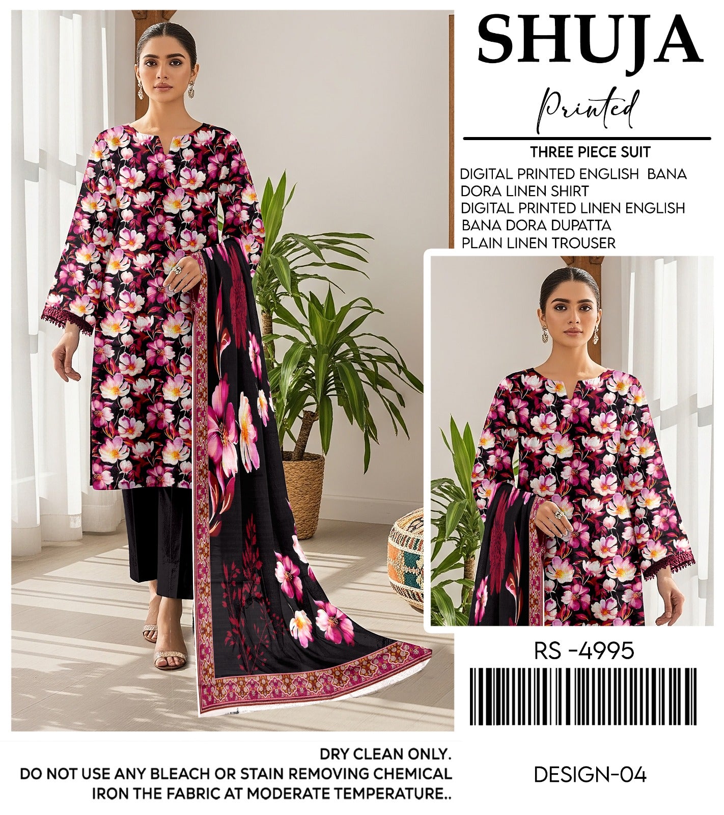 SHUJA DIGITAL PRINTED ENGLISH BANA  DORA LINEN (10 SUITS)