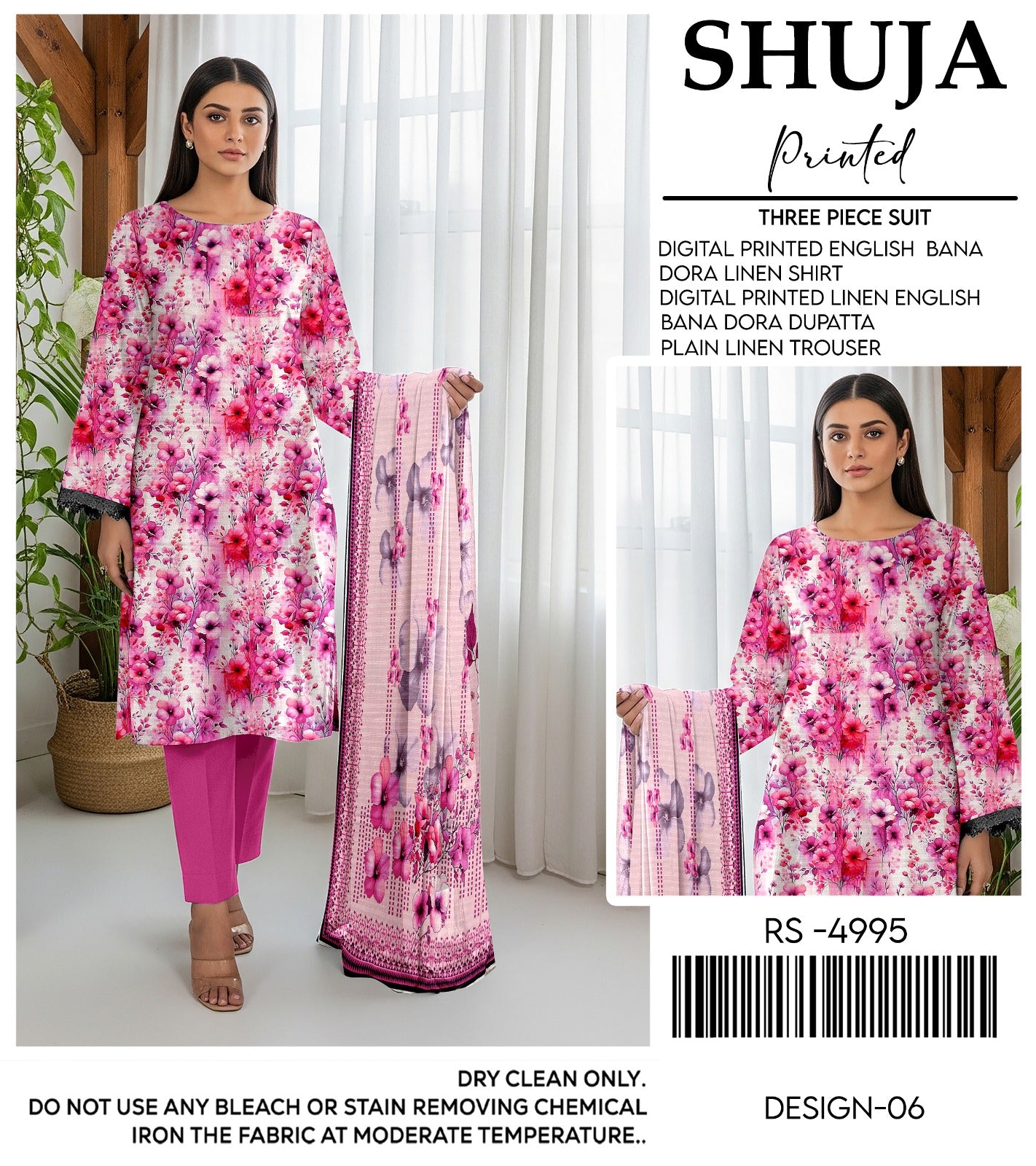 SHUJA DIGITAL PRINTED ENGLISH BANA  DORA LINEN (10 SUITS)