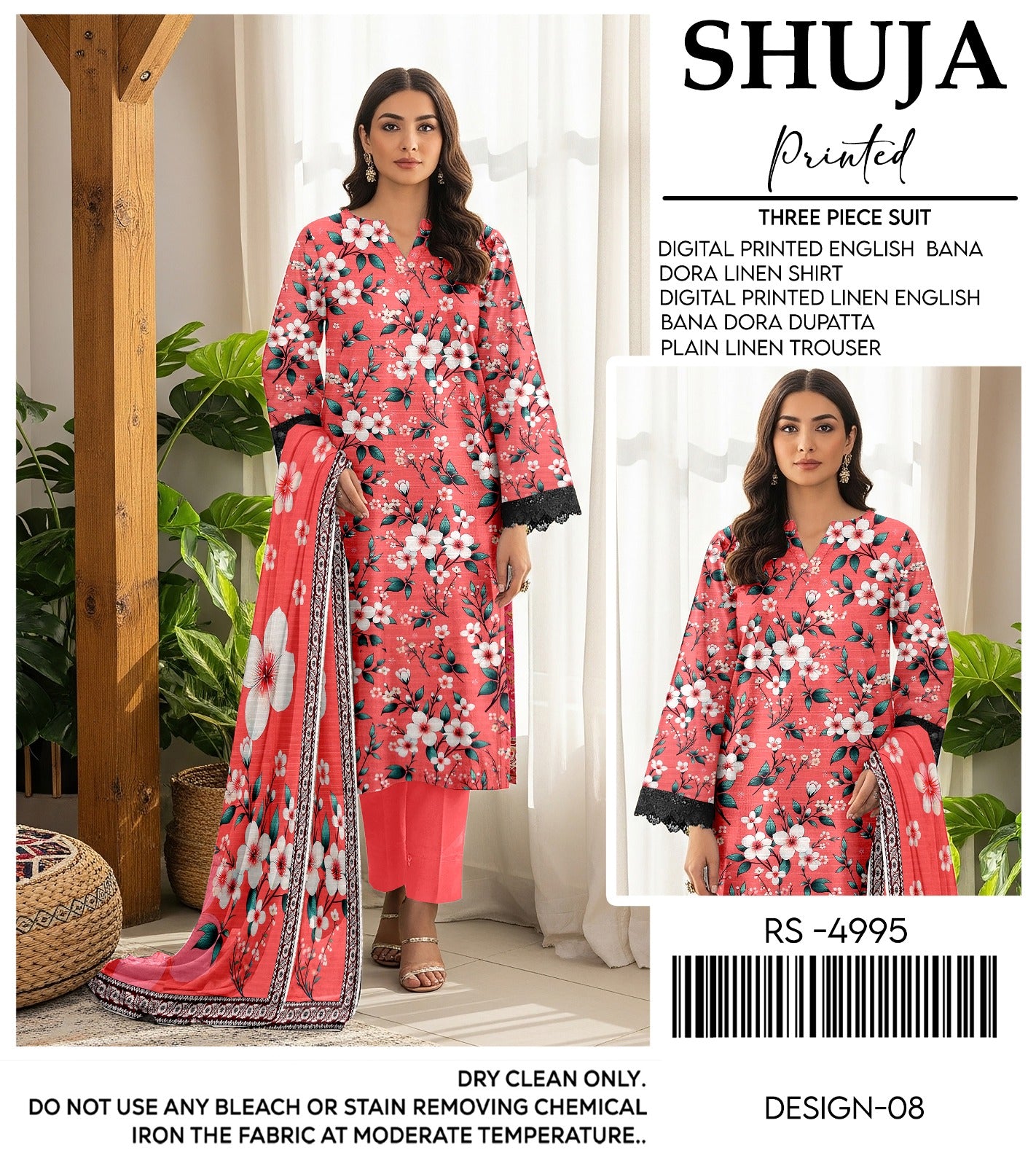 SHUJA DIGITAL PRINTED ENGLISH BANA  DORA LINEN (10 SUITS)
