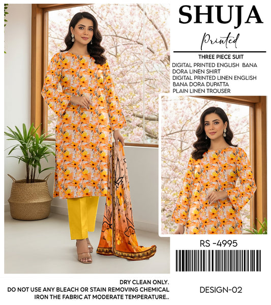 SHUJA DIGITAL PRINTED ENGLISH BANA  DORA LINEN ( 5 SUITS) B
