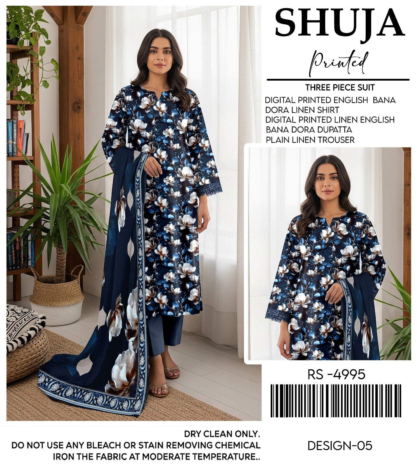 SHUJA DIGITAL PRINTED ENGLISH BANA  DORA LINEN (10 SUITS)