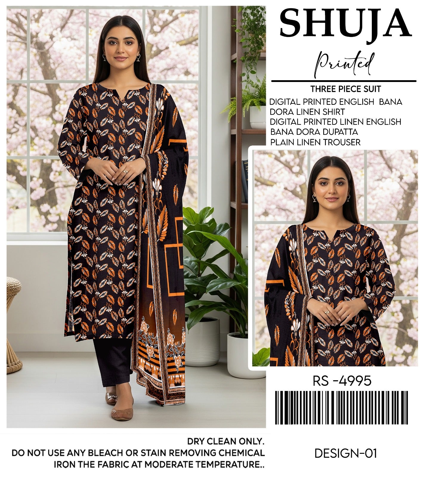 SHUJA DIGITAL PRINTED ENGLISH BANA  DORA LINEN (10 SUITS)
