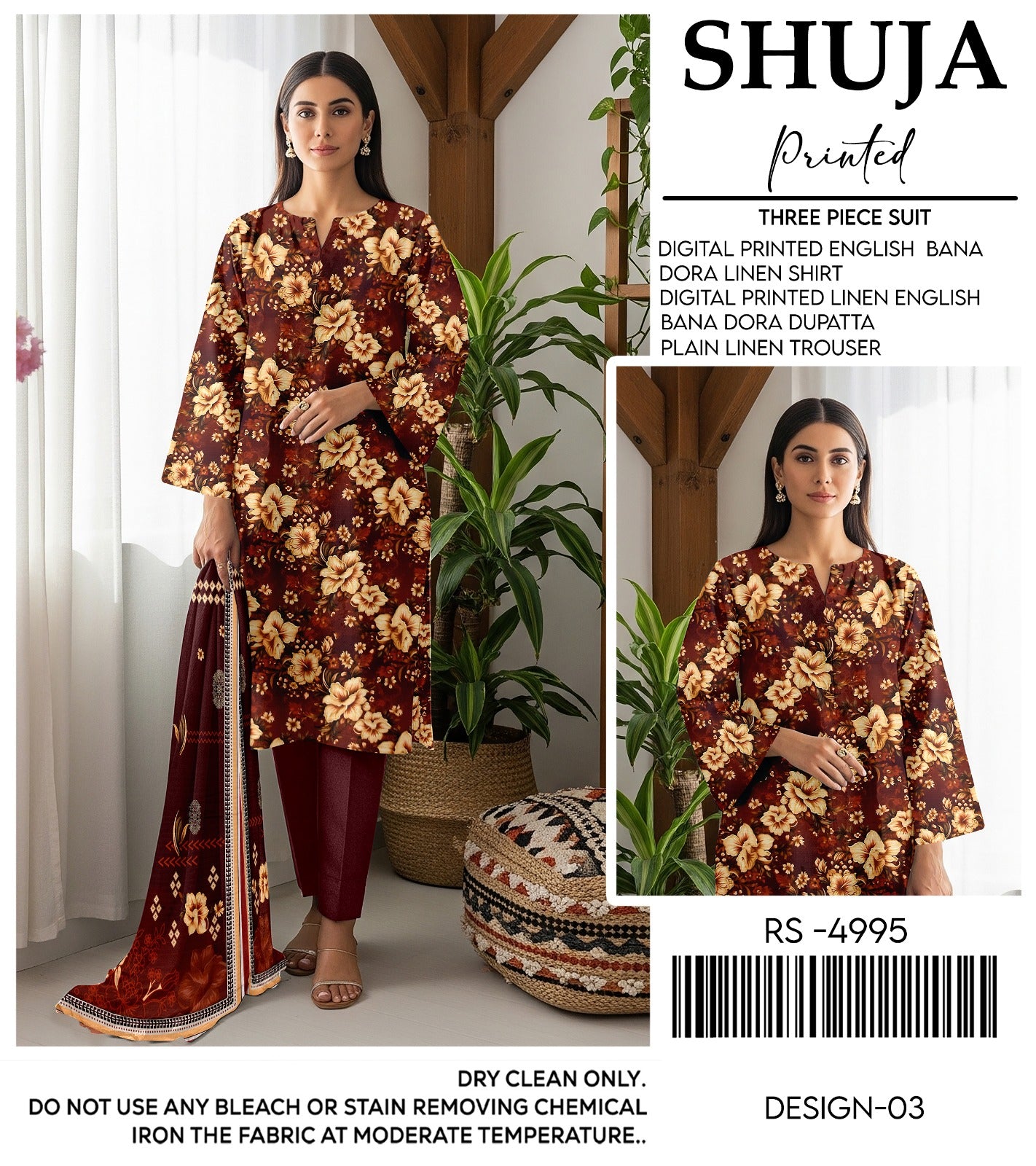 SHUJA DIGITAL PRINTED ENGLISH BANA  DORA LINEN (10 SUITS)
