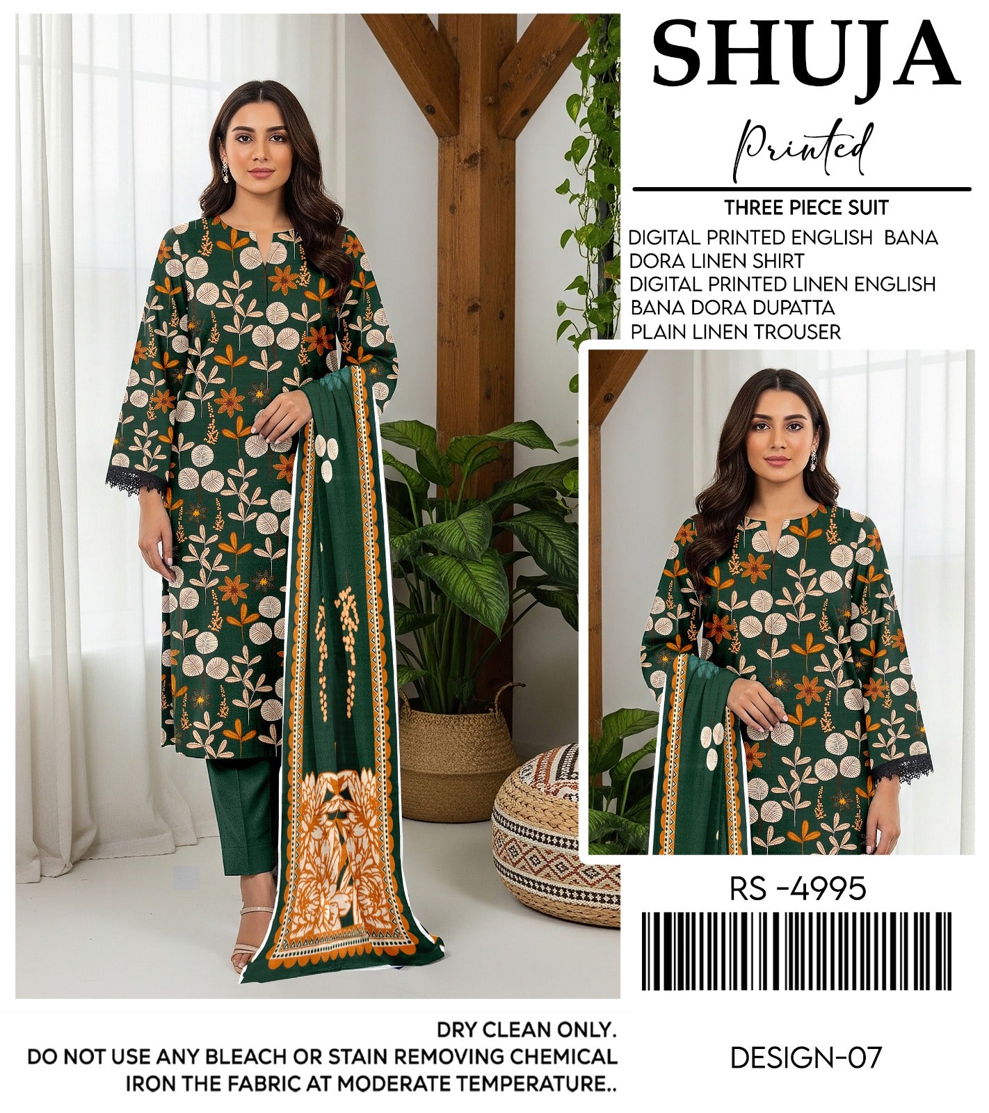 SHUJA DIGITAL PRINTED ENGLISH BANA  DORA LINEN (10 SUITS)
