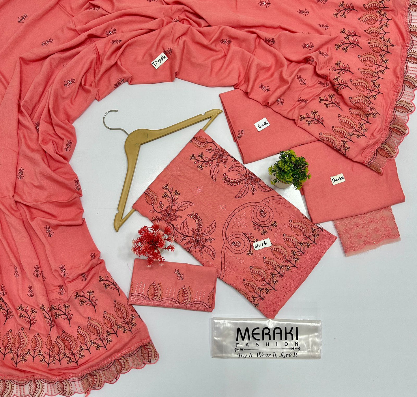 Tahzeeb By Meraki Fashion Vol  412 Luxury Embroidery 3 Pc Karandi (4 Suits ) B