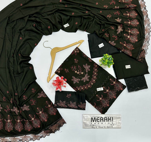 Tahzeeb By Meraki Fashion Vol  412 Luxury Embroidery 3 Pc Karandi (4 Suits ) B