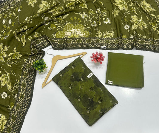 Leather Peach Chamki Digital Print  (3 Suits)A