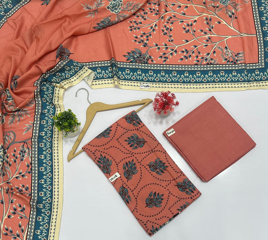 Leather Peach Chamki Digital Print  (3 Suits)B