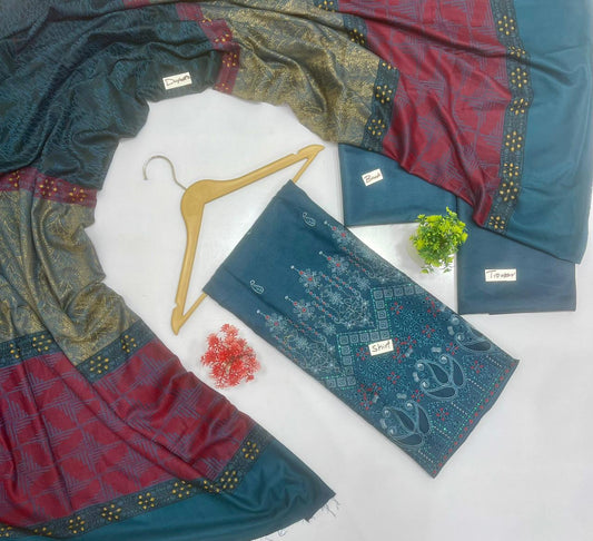 Daman Applic Heavy Embroidery Dhanak (3 Suits)A