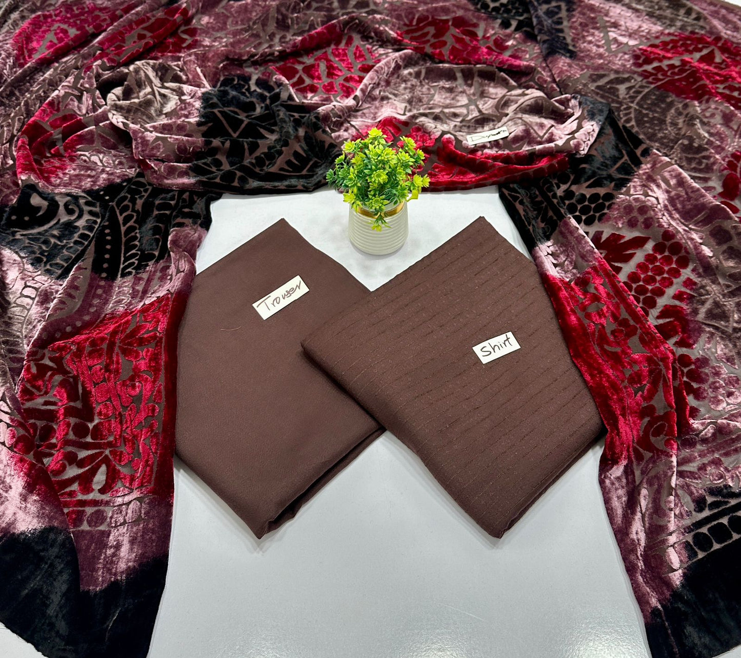 Valvet Strips Chamki With 3D Palachi Shawl (4 Suits)A