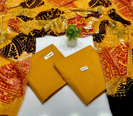 Valvet Strips Chamki With 3D Palachi Shawl (4 Suits)A