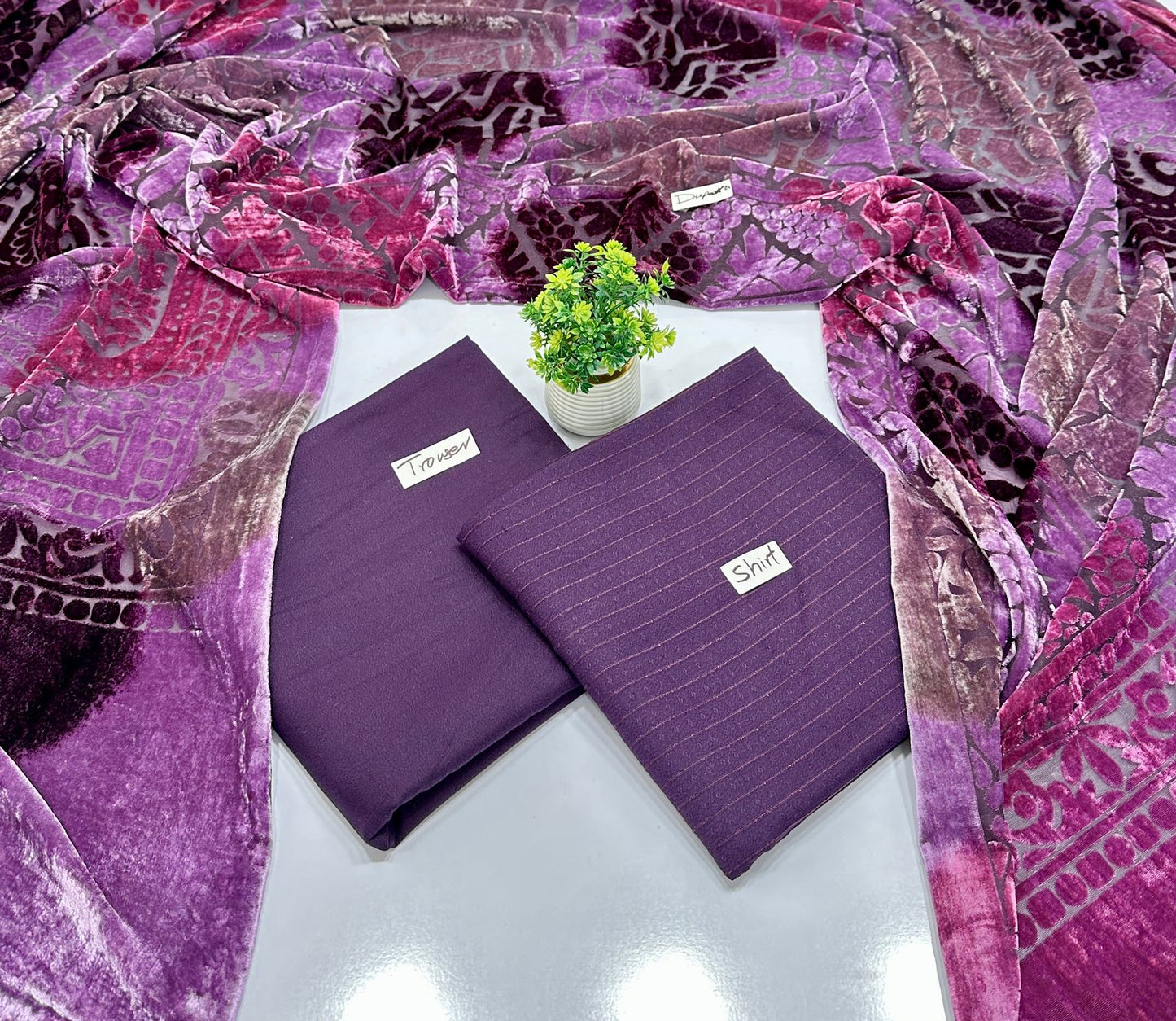 Valvet Strips Chamki With 3D Palachi Shawl (4 Suits)A